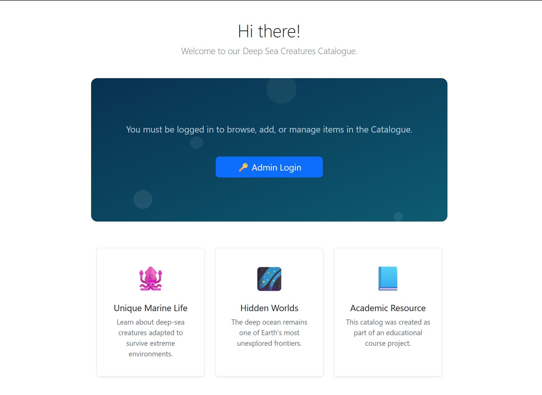 homepage of deep sea creatures catalog